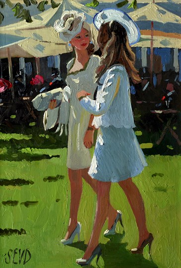 Race Day Conversation by Sherree Valentine Daines - Original Painting on Board